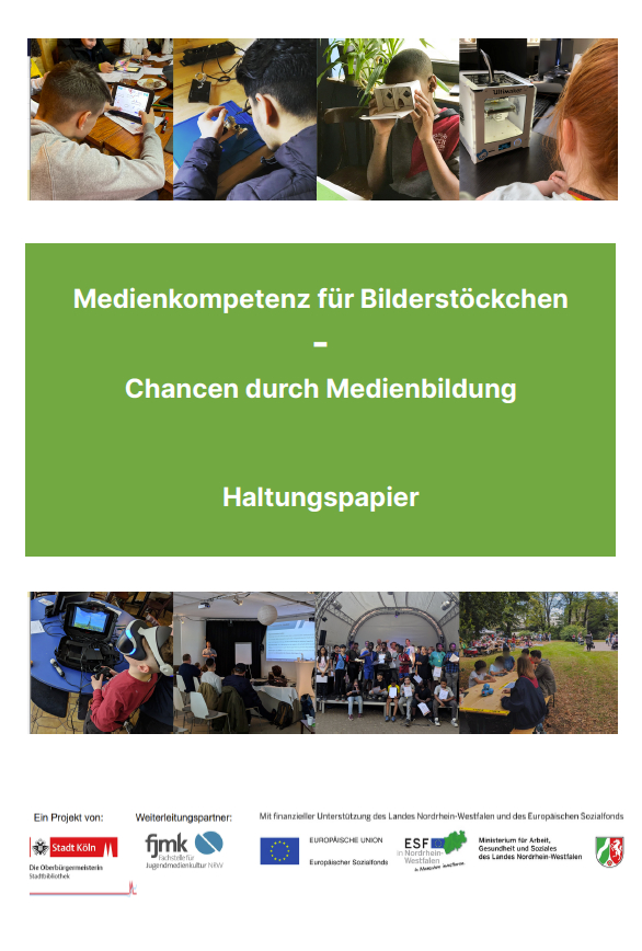 Haltungspapier „Medienkompetenz für Bilderstöckchen” 2021, Cover (© fjmk NRW)