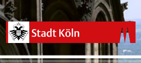 Logo der Stadt Köln vor dem Kölner Dom (© Stadt Köln/Auszug Website)